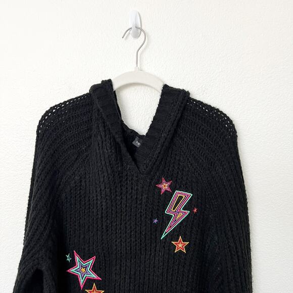 [Torrid] Black Embroidered Star Thunderbolt Raglan Knit Hoodie Sweater NWT Sz 1X - Picture 4 of 11